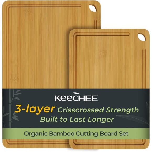 EatNeat 2-Piece Bamboo Cutting Board Set: Durable & Hygienic  Chopping Board 2-Pcs Natural Bamboo Cutting Board With Juice Channels &